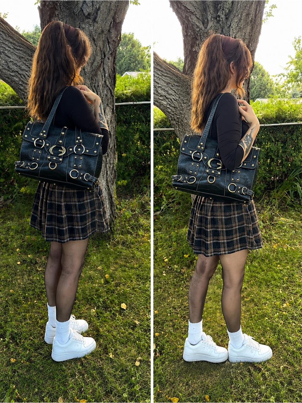Vintage Y2K Guess Croc Embossed Studded Shoulder Bag Early 2000s McBling Purse